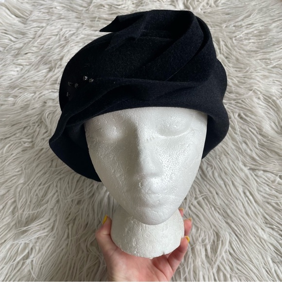 Creations Manon Lortie Vintage Black Felt Art to Wear Rose Bead Hat NWB One Size main image 8